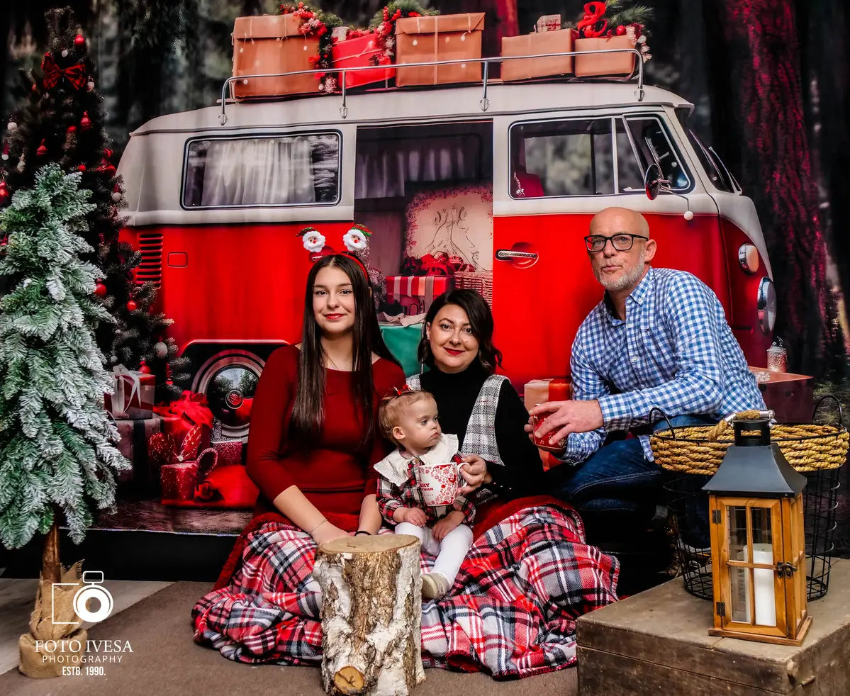 Kate Christmas Red Car Gifts Backdrop for Photography