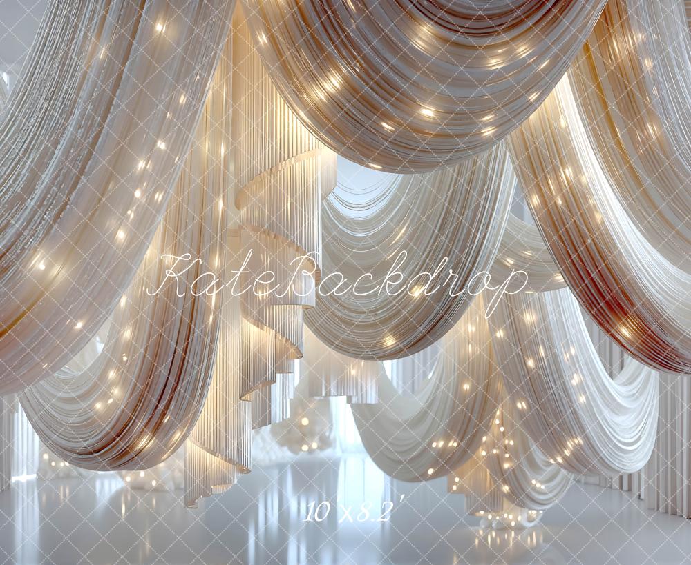 Kate White Draped Fabric With Lights Printed Backdrop Designed by Mini MakeBelieve