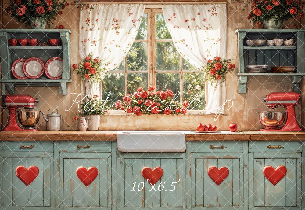 Kate Valentine's Day Rustic Window Cabinet Kitchen Backdrop for Photography Designed by Emetselch
