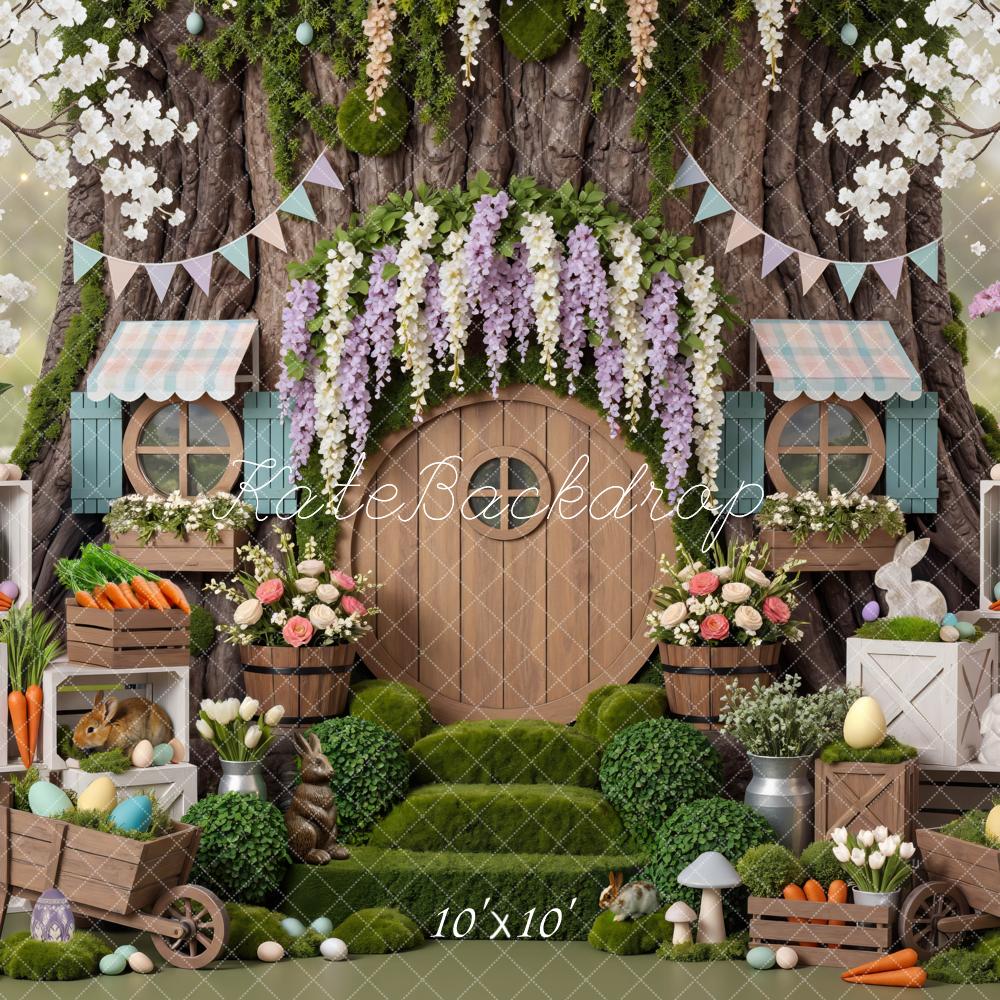 Kate Easter Bunny Treehouse Carrots Eggs Garden Backdrop Designed by Mini MakeBelieve