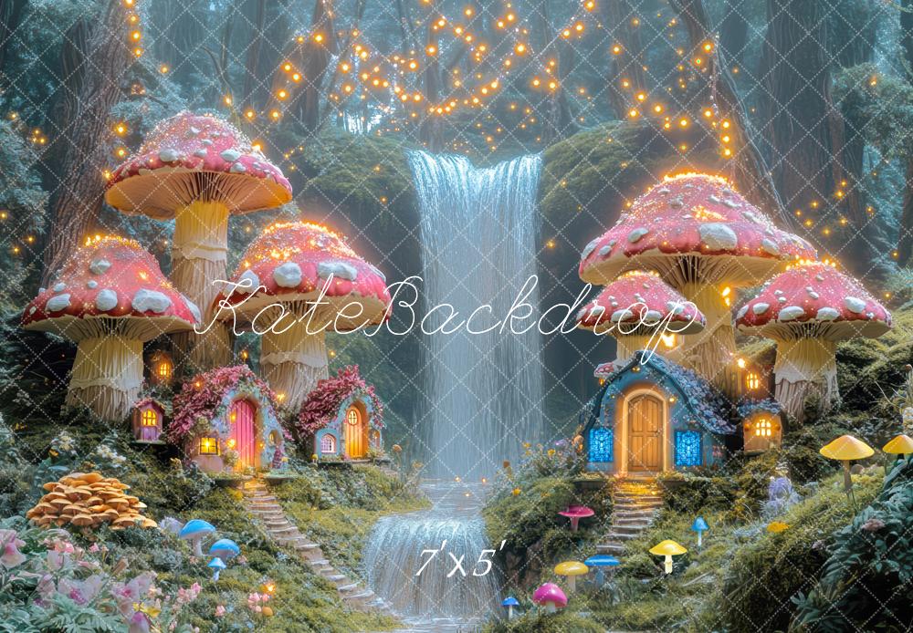 Fondo de Bosque de Cascadas de Mushrooms de Fantasía de Hadas Diseñado por Mini MakeBelieve