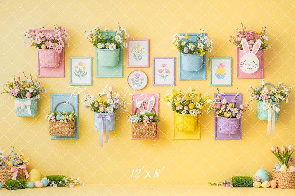 Kate Easter Bunny Pastel Basket Wall Yellow Printed Backdrop Designed by Patty Roberts