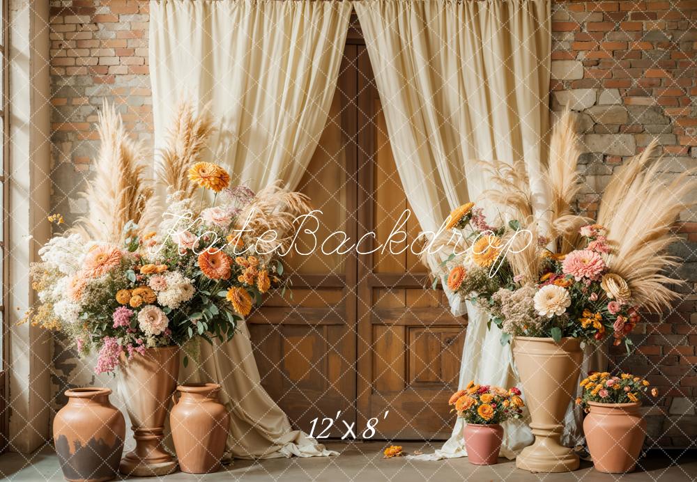 Kate Boho Floral Rustic Curtain Wedding Backdrop Designed by Emetselch
