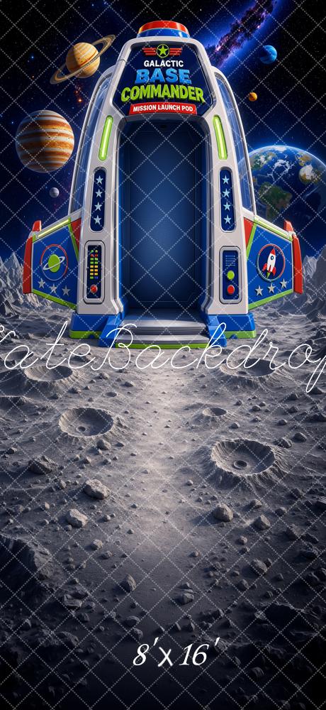 Kate Sweep Space Rocket Moon Base Planets Galactic Commander Printed Backdrop Designed by Ashley Ward