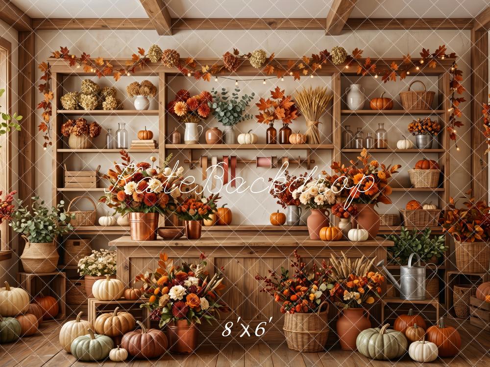 Kate Fall Pumpkin Flower Market Harvest Pantry Cabinet Printed Backdrop Designed by Patty Roberts