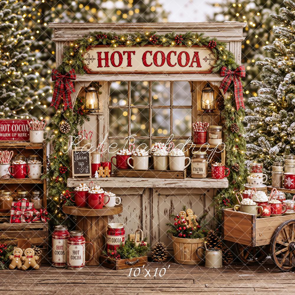 Kate Christmas Hot Cocoa Stand Mugs Shelves Cart Forest Printed Backdrop Designed by Emetselch