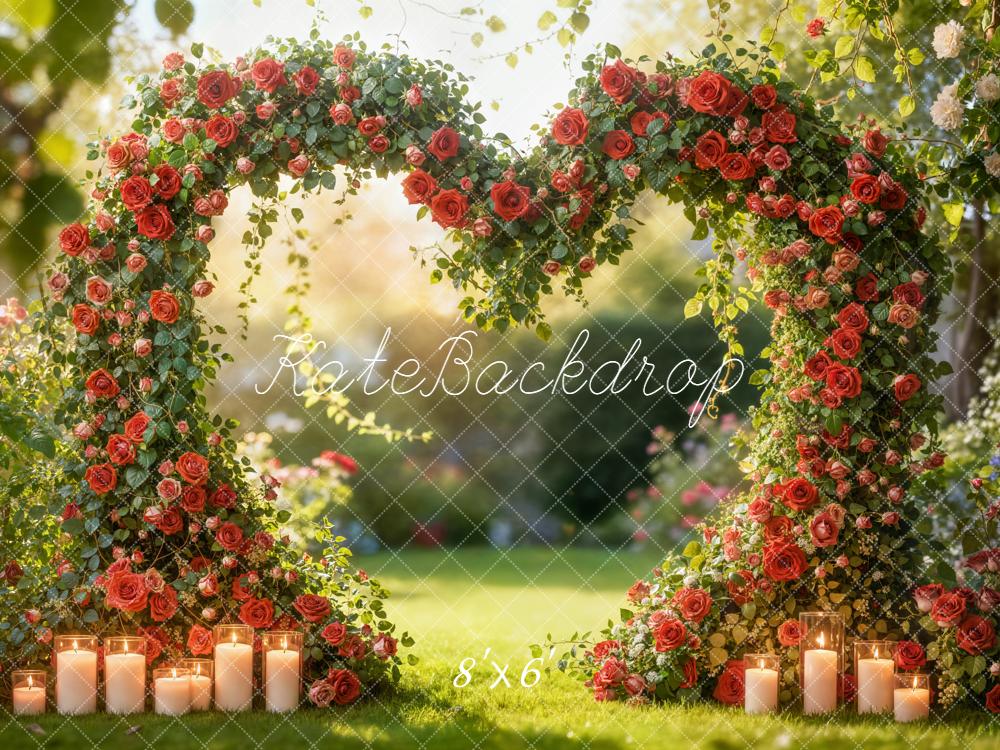 Kate Valentines Flower Arch Heart Shape Red Roses Candles Garden Backdrop Designed by Emetselch