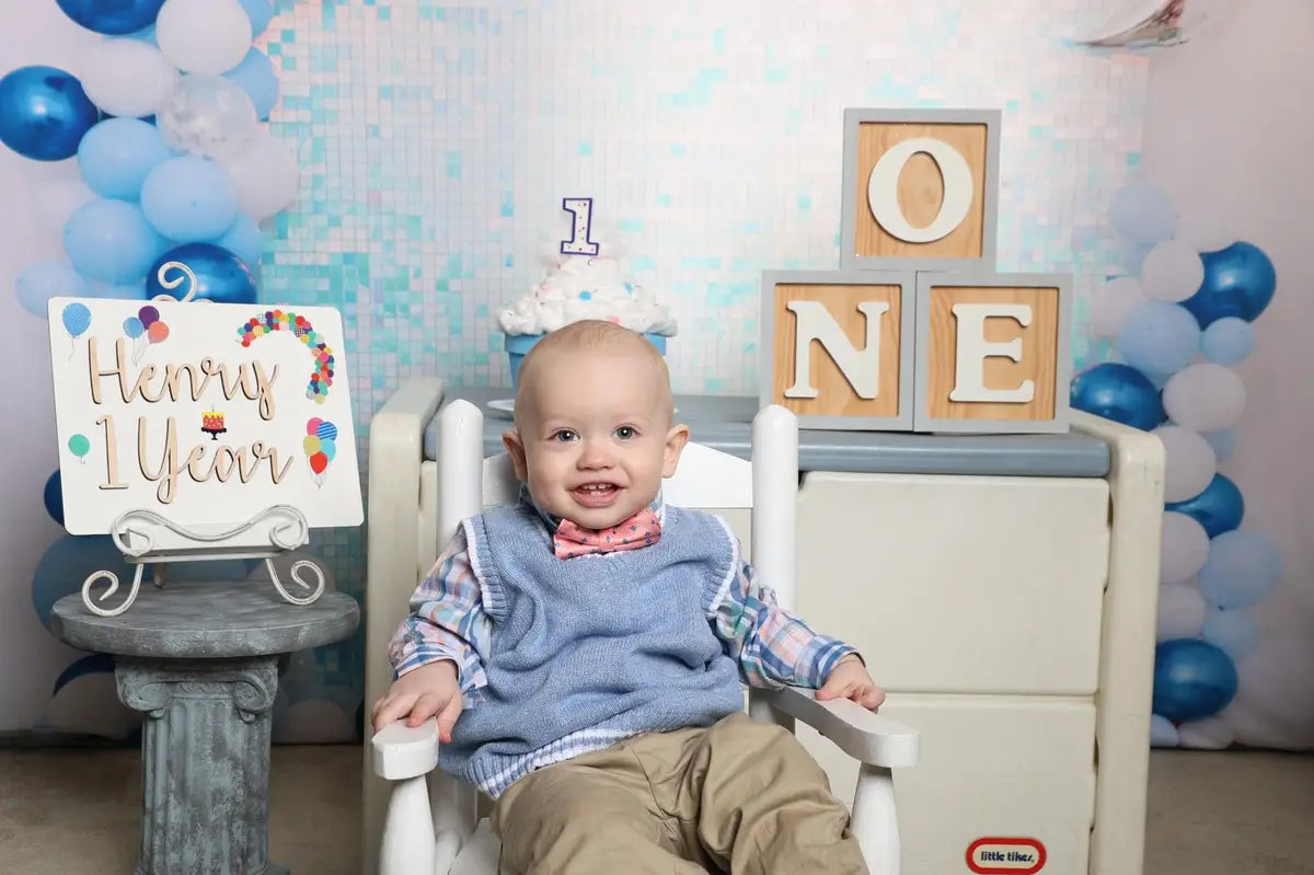 Verjaardagsachtergrond Blauwe Maan Ballonnen Paillettenmuurfeest Ontworpen door Emetselch