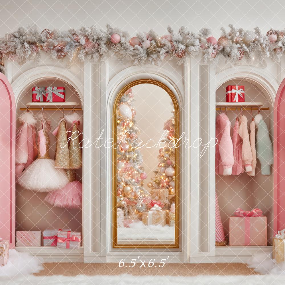 Kate Christmas Trees Pink Closet Gifts Mirror Backdrop Designed by Patty Roberts