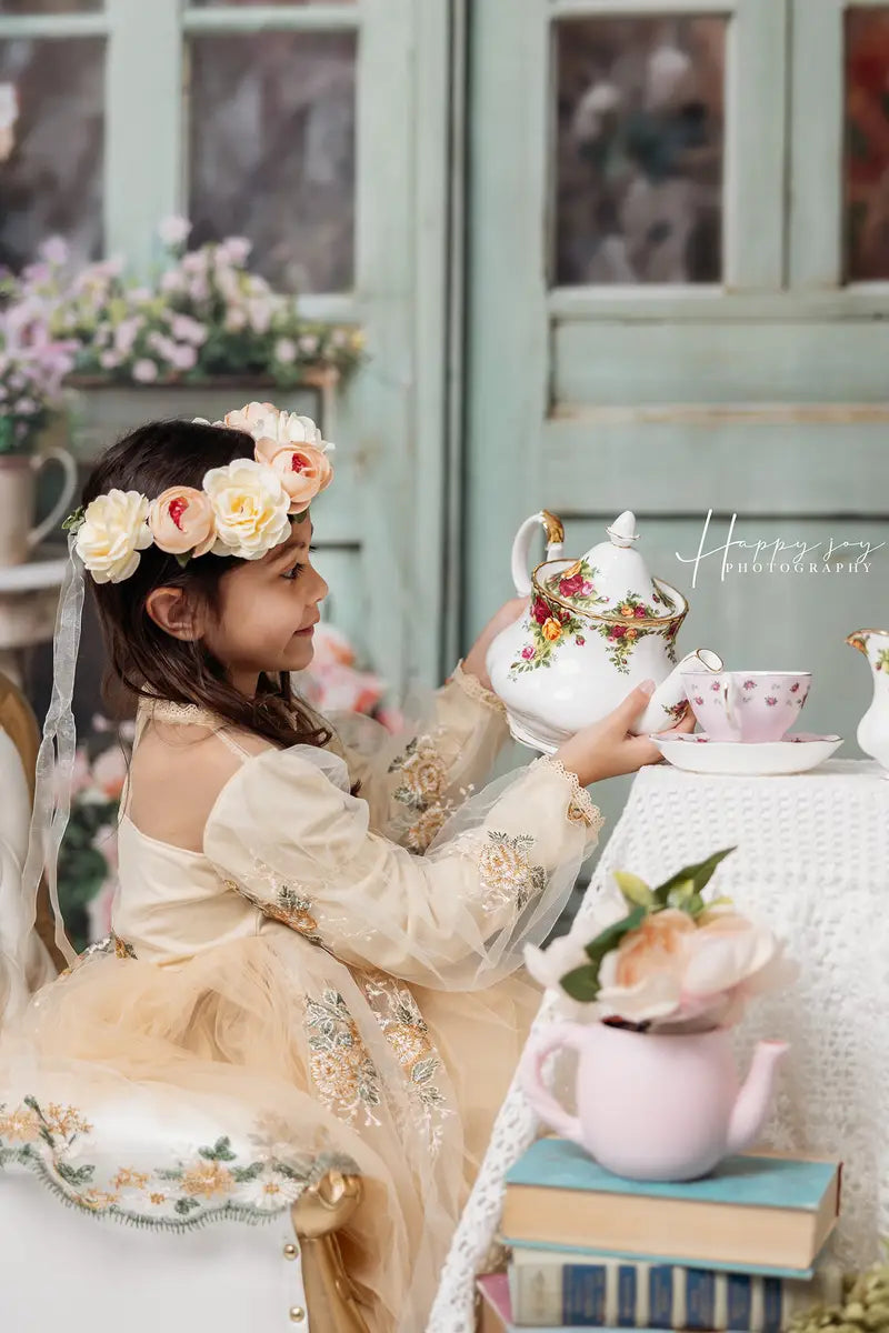 Kate Spring Flowers Green Wooden Door Backdrop Designed by Emetselch