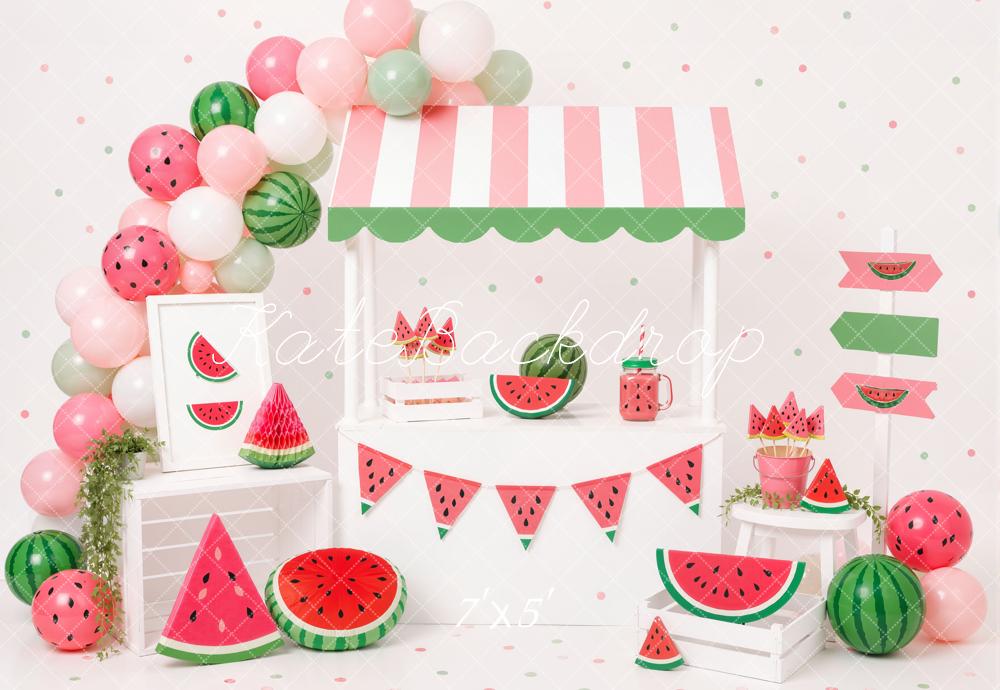 Kate Summer Watermelon Fruit Stand Balloons Printed Backdrop Designed by Emetselch