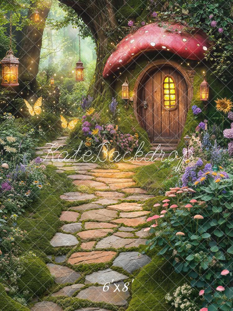 Kate Fairy Fantasy Mushroom House Stone Path Forest Backdrop Designed by Chain Photography