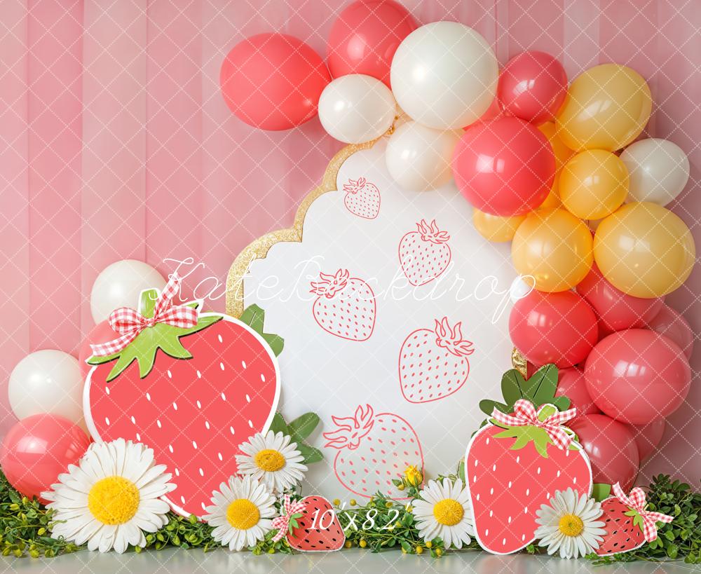 Cake Smash Fresa Globo Margarita Fondo Diseñado por Emetselch