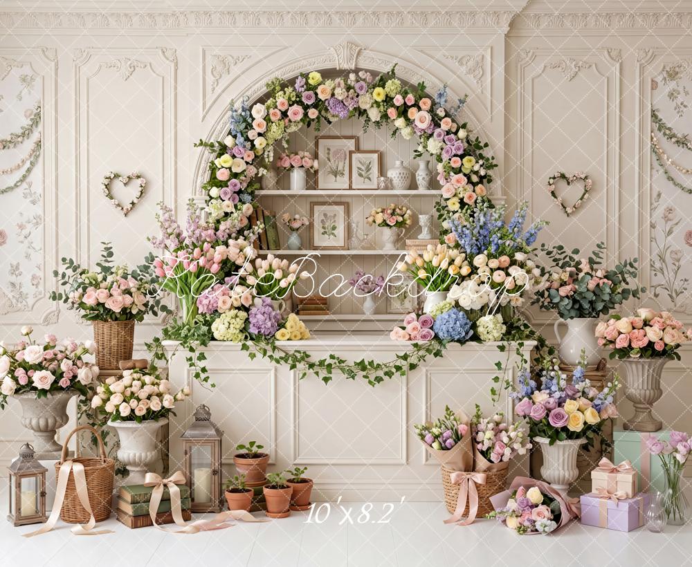 Kate Spring Blossom Flower Arch Ivory Fine Art Wall Printed Backdrop Designed by Patty Roberts