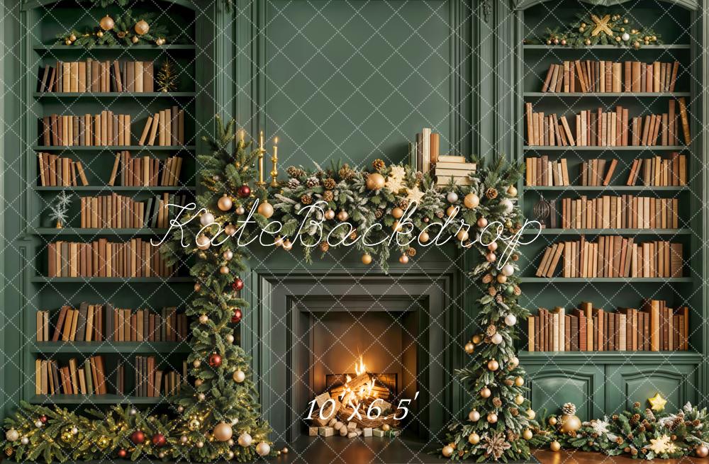 Guirnalda de Chimenea de Navidad Bookshelf Green Backdrop Designed by Emetselch