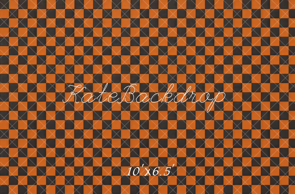 Kate Orange Black Checkerboard Pattern Floor Printed Backdrop Designed by Mini MakeBelieve