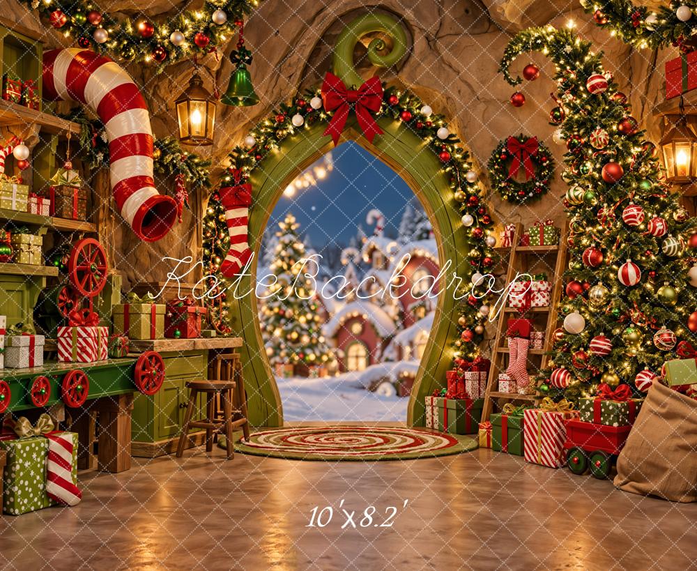 Kate Christmas Fantasy Whoville Workshop Christmas Tree Gifts Printed Backdrop Designed by Emetselch