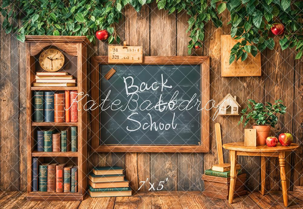 Back to School Blackboard Vintage Wooden Bookshelf Backdrop Designed by Emetselch