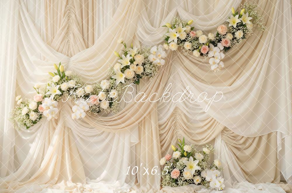 Kate Mother's Day Ivory Drapes Flower Arch Printed Backdrop Designed by Mini MakeBelieve