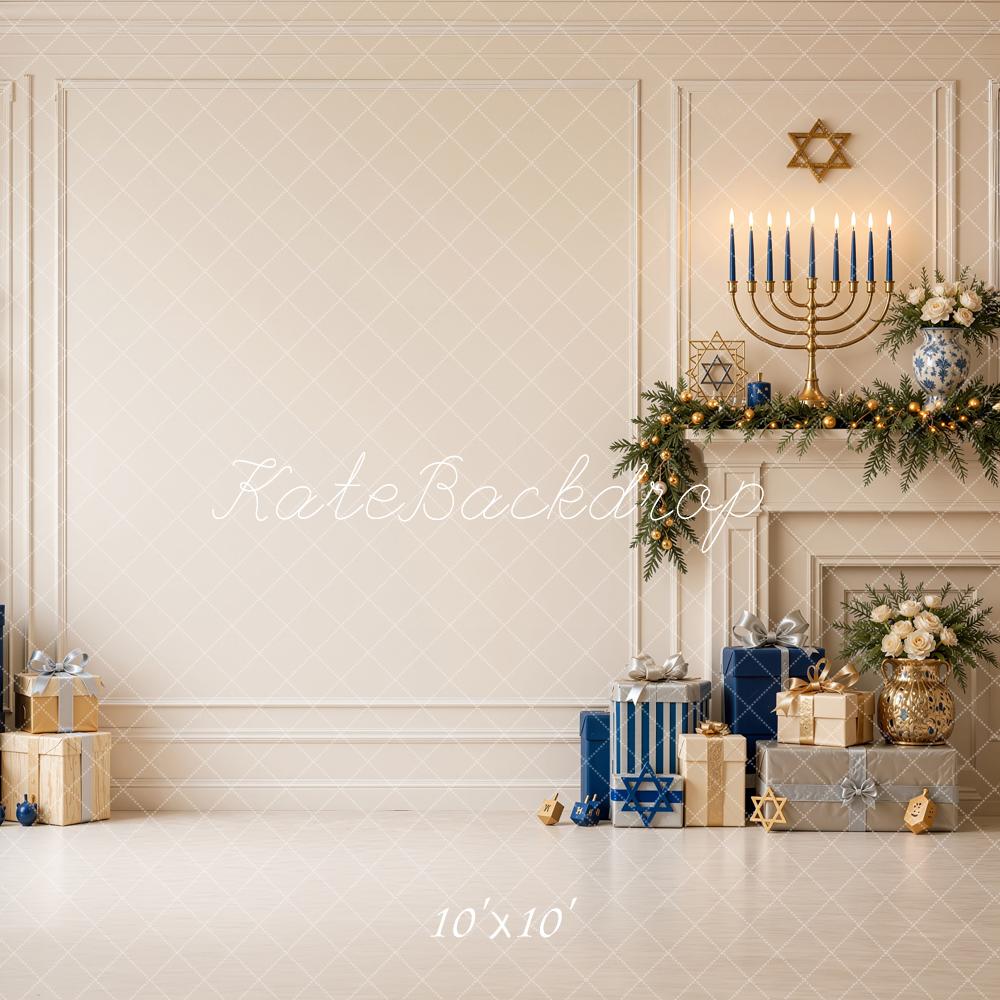Kate Religion Hanukkah Menorah Star Of David Fireplace Printed Backdrop Designed by Shutter Swan Studios