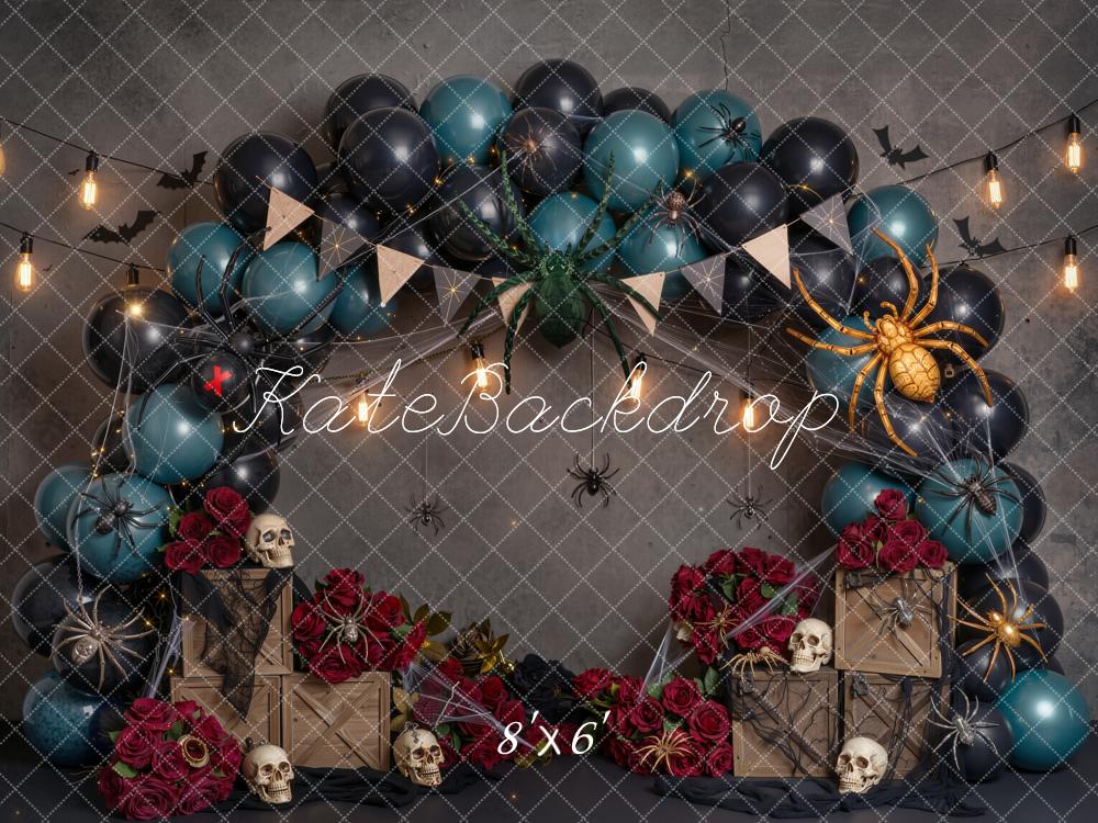 Kate Halloween Spooky Balloon Arch Skulls Spiders Roses Printed Backdrop Designed by Emetselch