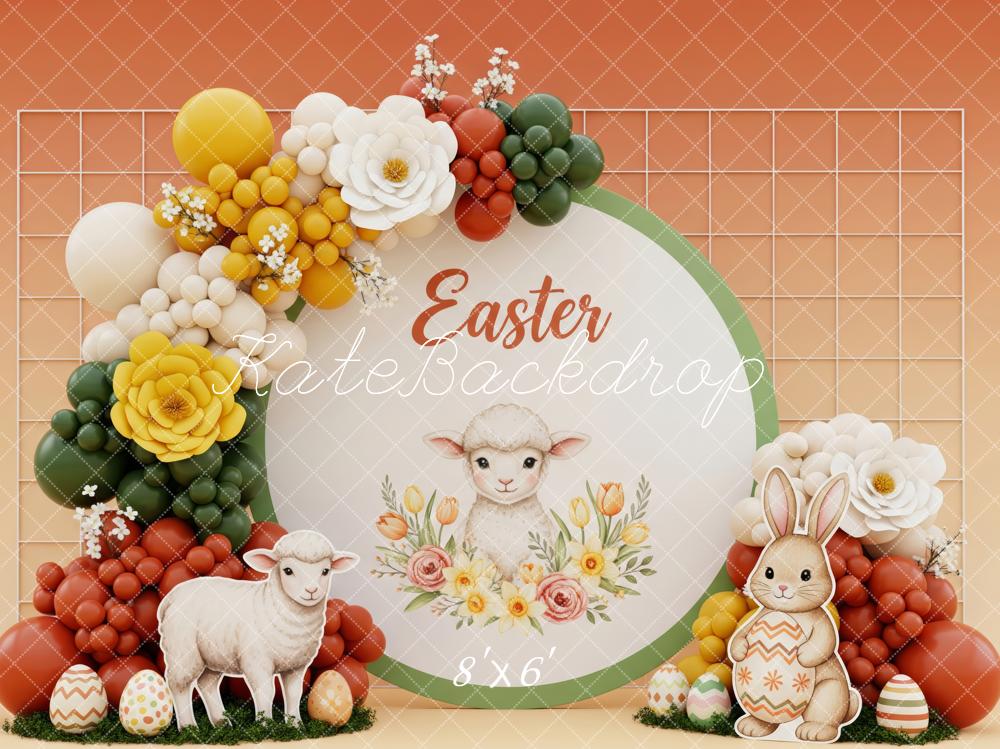Kate Easter Bunny Lamb Balloon Arch Orange Gradient Printed Backdrop Designed by Patty Roberts