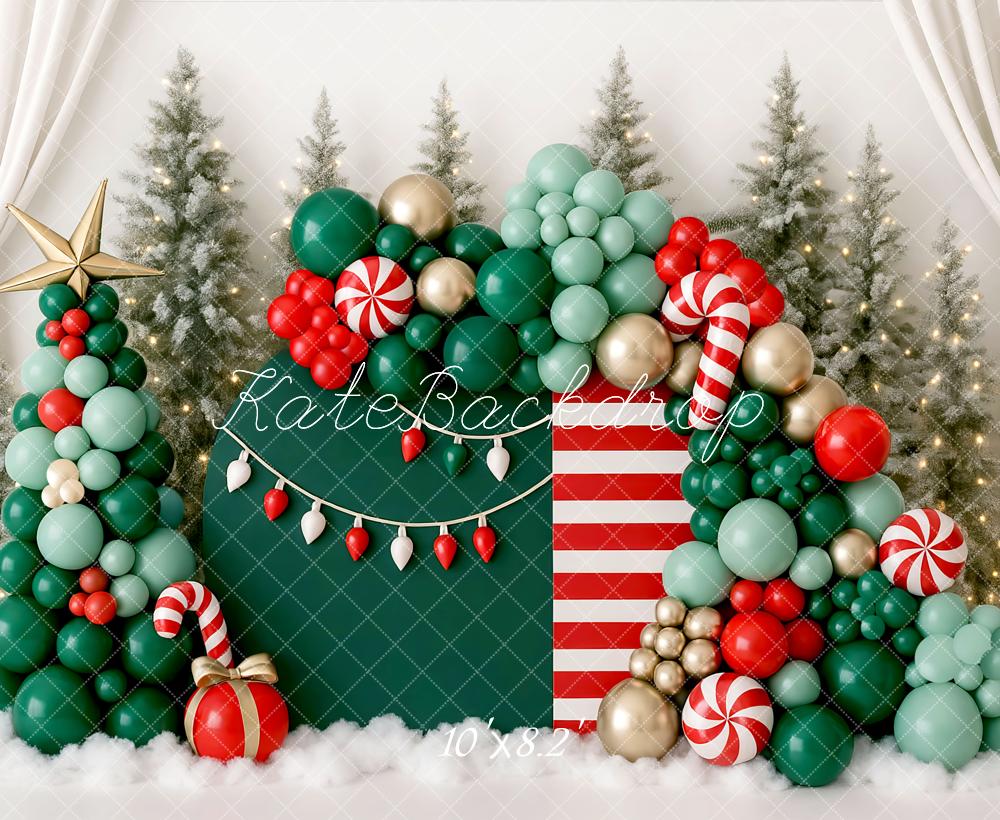 Kate Christmas Birthday Balloon Garland Candy Cane Trees Backdrop Designed by Mini MakeBelieve