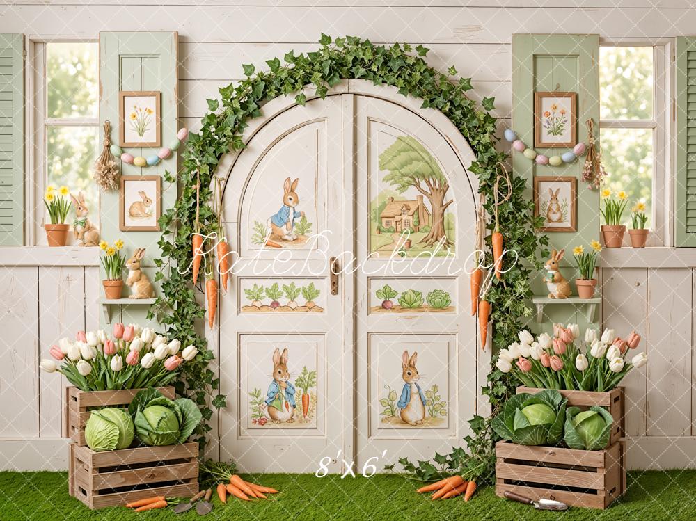 Kate Easter Bunny Garden Door with Carrots and Tulips Backdrop Designed by Emetselch
