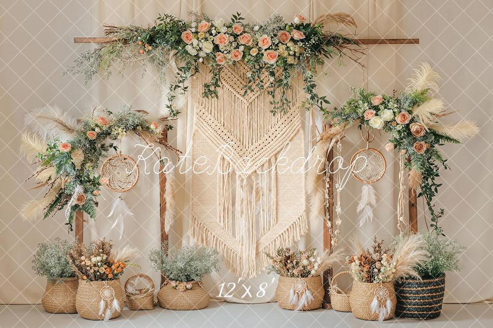 Kate Boho Flower Arch Macrame Dreamcatcher Printed Backdrop Designed by Emetselch