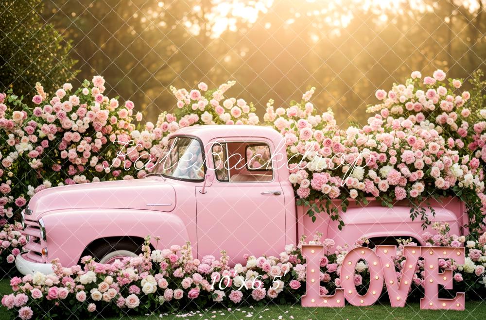Kate Valentine's Day Truck Pink Flower Arch Love Sign Backdrop Designed by Patty Roberts