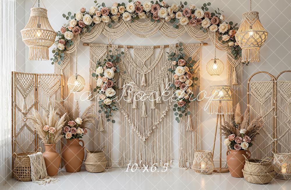 Kate Mother's Day Boho Flower Arch Macrame Wall Printed Backdrop Designed by Emetselch
