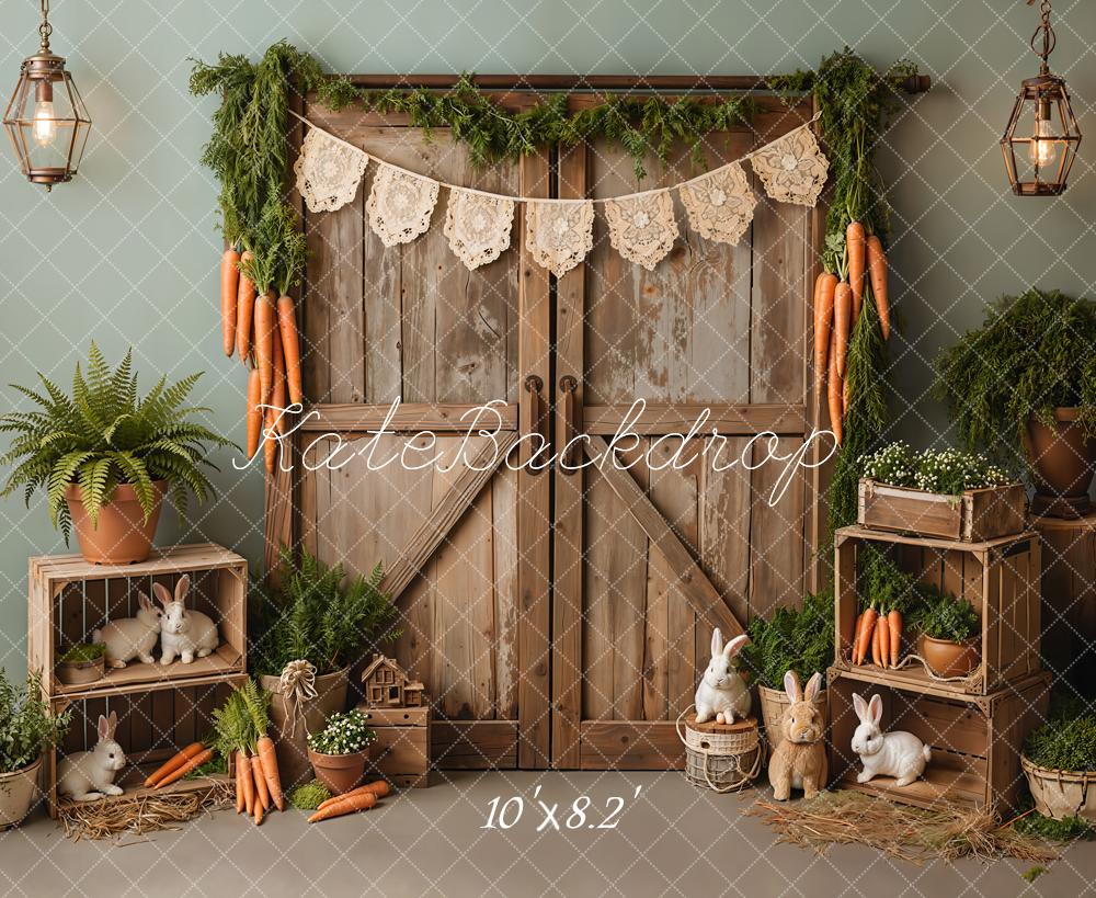 Kate Easter Bunny Rustic Barn Door Carrots Backdrop Designed by Emetselch