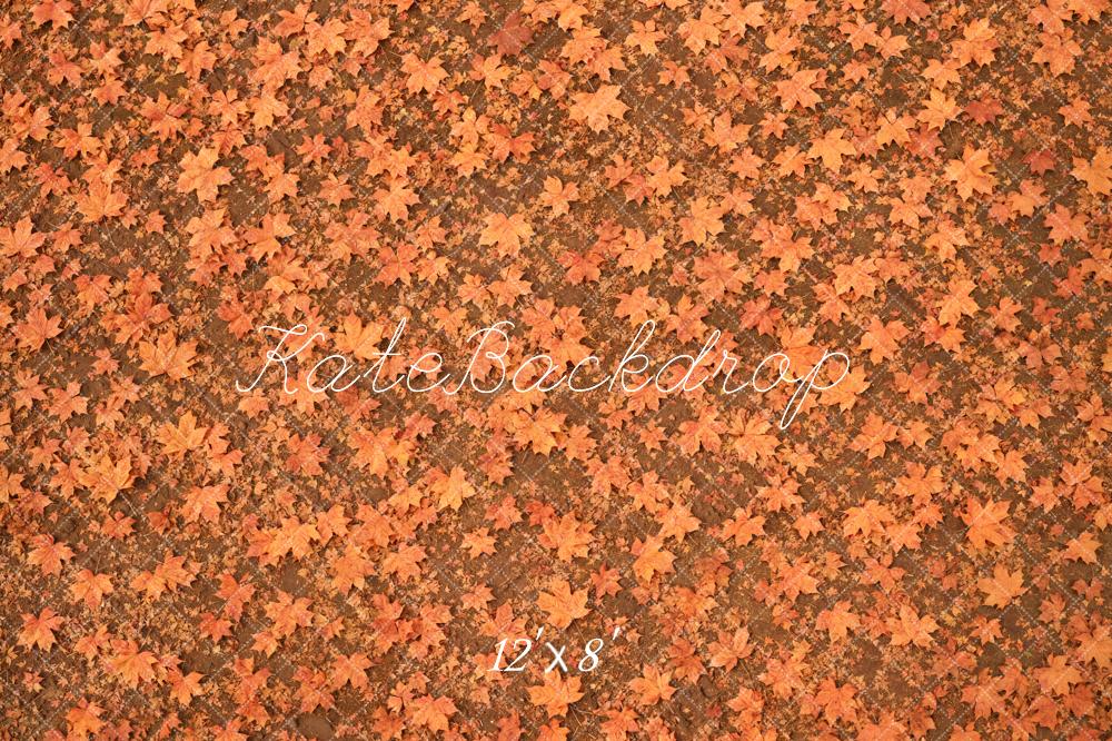 Kate Fall Orange Maple Leaves Floor Printed Backdrop Designed by Emetselch