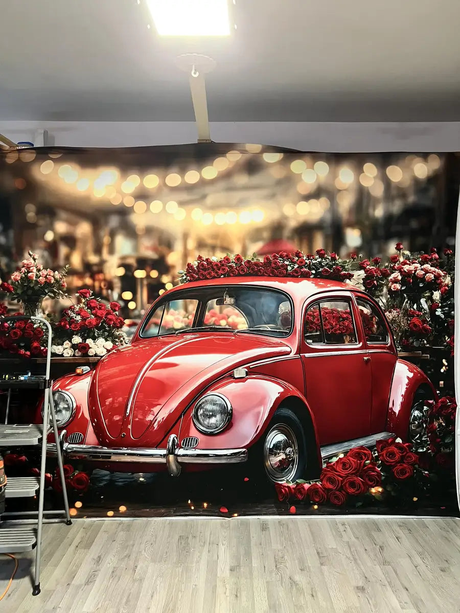 Kate Valentine's Day Vintage Red Roses Car Backdrop Designed by Emetselch