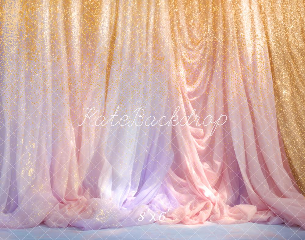 Kate Elegant Gold Pink Glitter Drapes Backdrop Designed by Emetselch