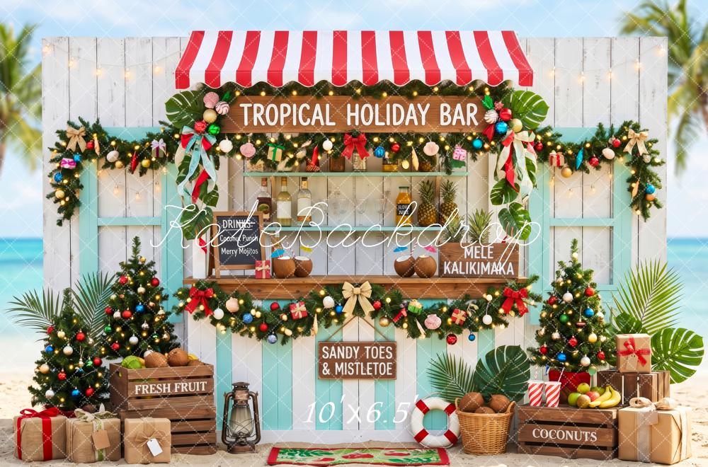 Kate Christmas Beach Tropical Holiday Bar Palm Trees Garland Gifts Printed Backdrop Designed by Patty Roberts