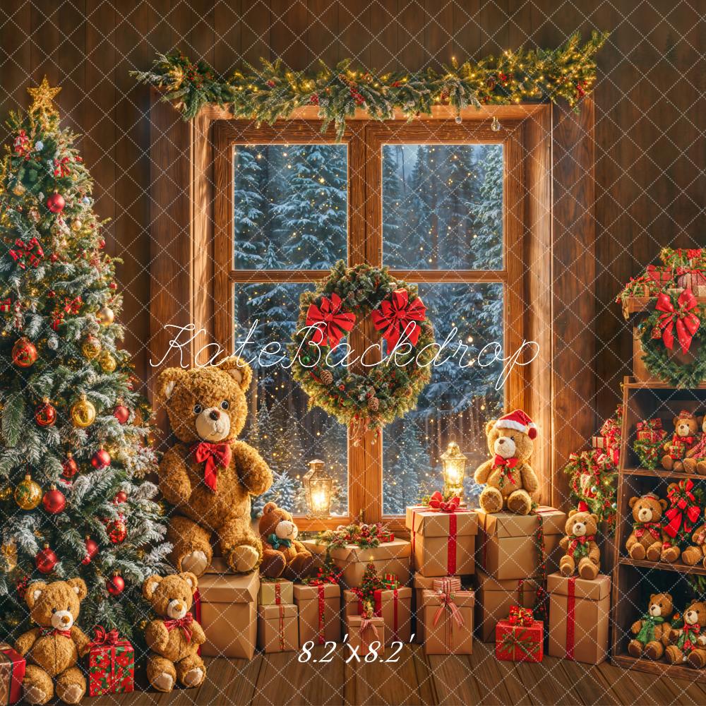 Kate Christmas Tree Teddy Bear Toys Room Window Backdrop Designed by Emetselch
