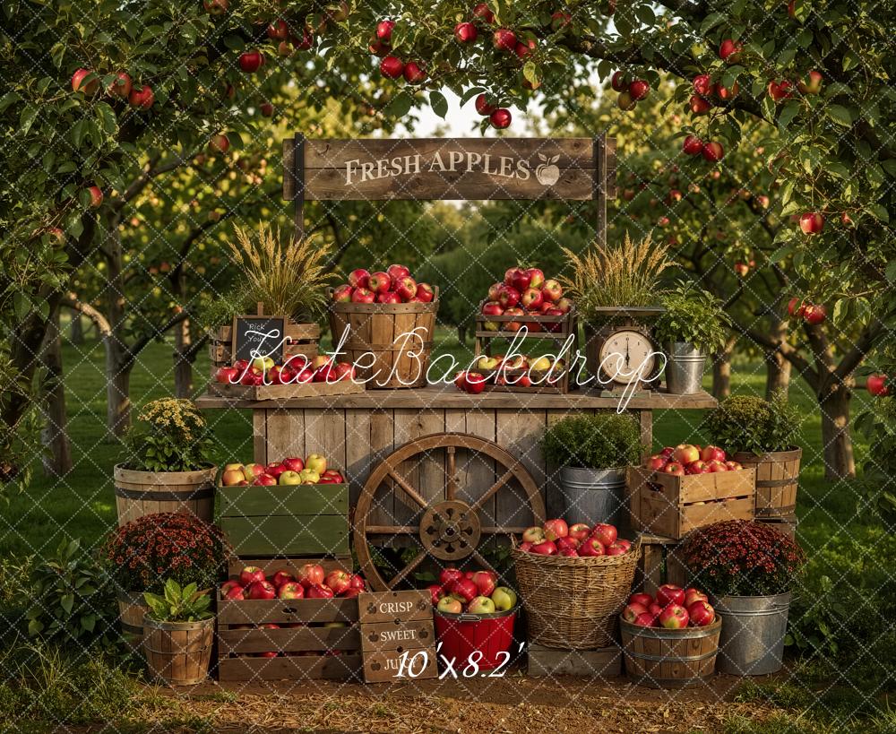 Kate Fall Apple Orchard Wheel Market Stand Printed Backdrop Designed by Emetselch