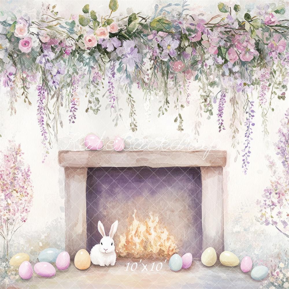 Fondo de chimenea floral de conejito de Pascua diseñado por Mini MakeBelieve