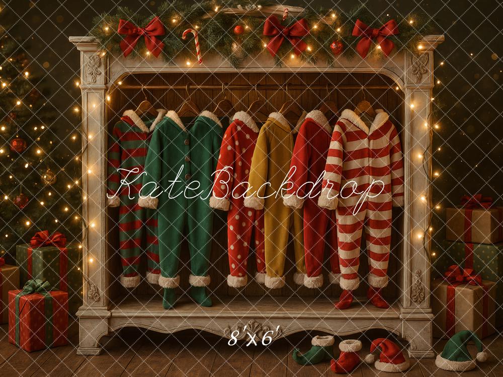 Kate Christmas Pajamas Closet Tree Lights Printed Backdrop Designed by Ashley Paul
