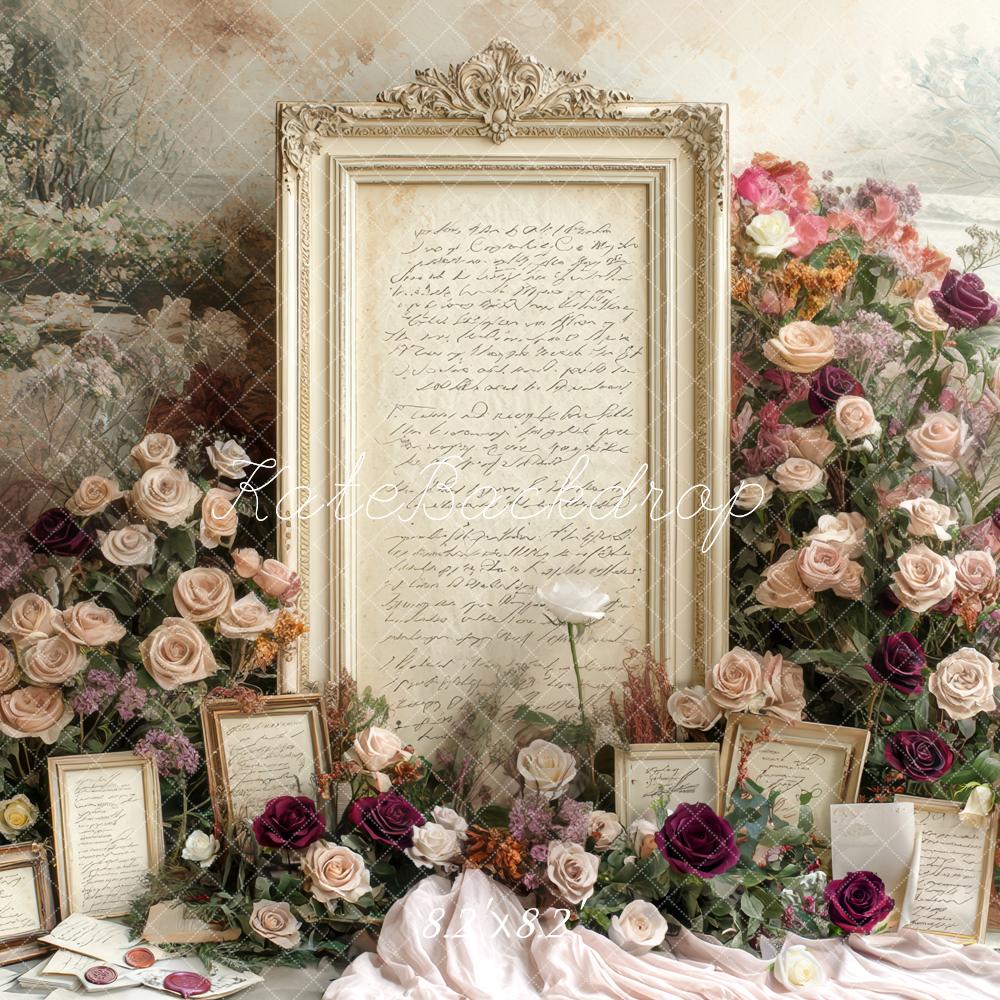 Kate Valentine Floral Frame Letters Roses Vintage Backdrop Designed by Mini MakeBelieve