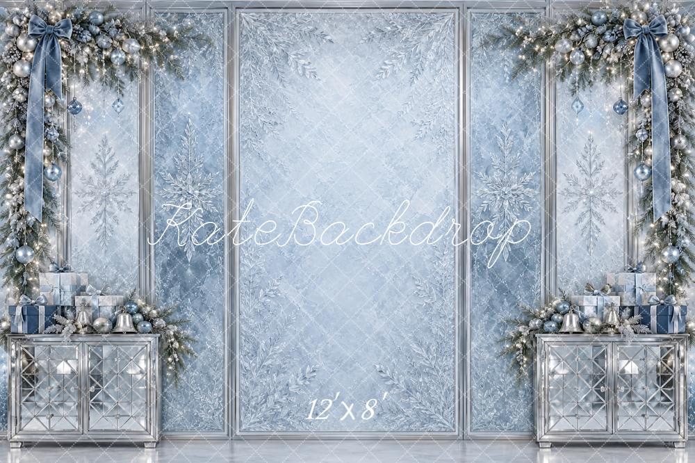Kate Christmas Icy Blue Silver Snowflake Garland Printed Backdrop Designed by Vertigo Productions