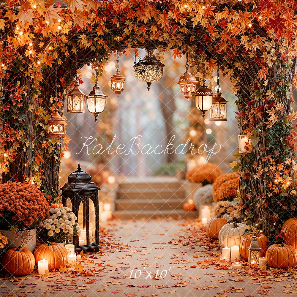 Kate Fall Maple Leaves Arch Pumpkins Lanterns Stairs Backdrop Designed by Emetselch