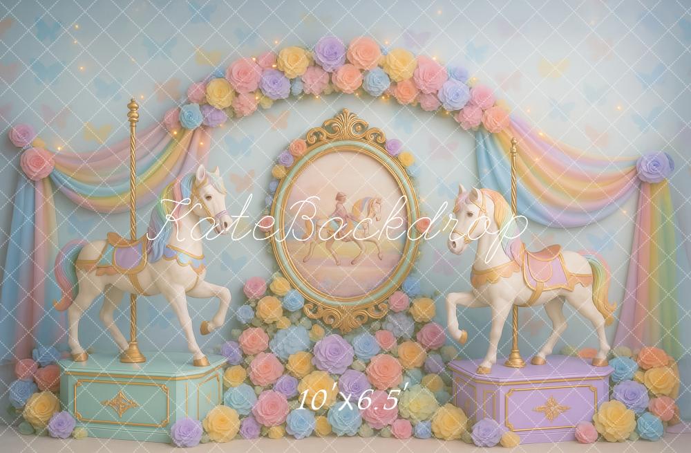 Cake Smash Rainbow Carousel Flower Arch Backdrop Designed by Ashley Paul