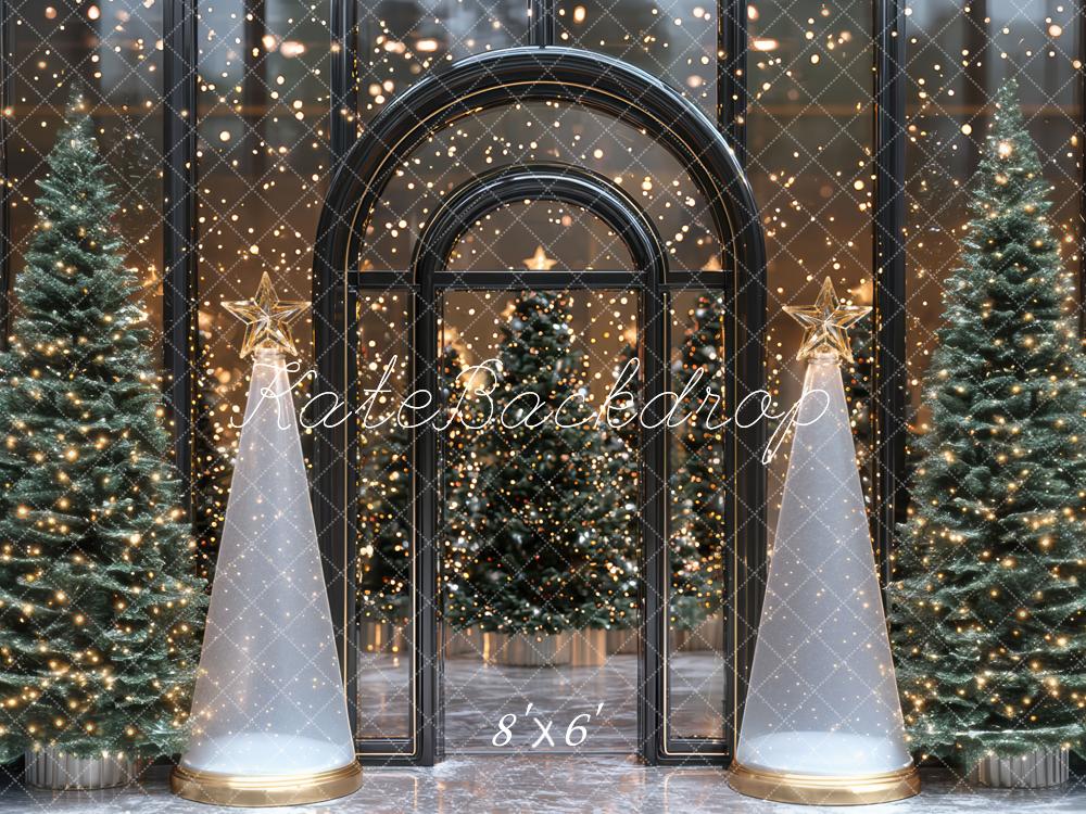 Kate Christmas Trees Arch String Lights Backdrop Designed by Mini MakeBelieve