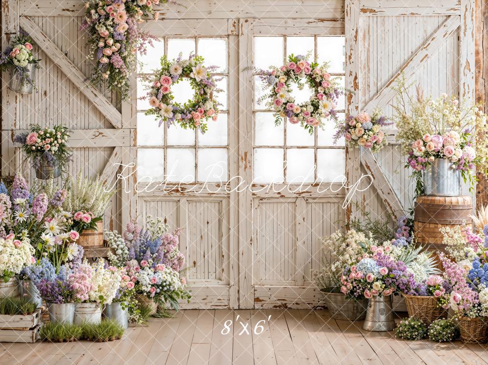Kate Spring Rustic Barn Doors Pastel Floral Arrangements Backdrop Designed by Emetselch