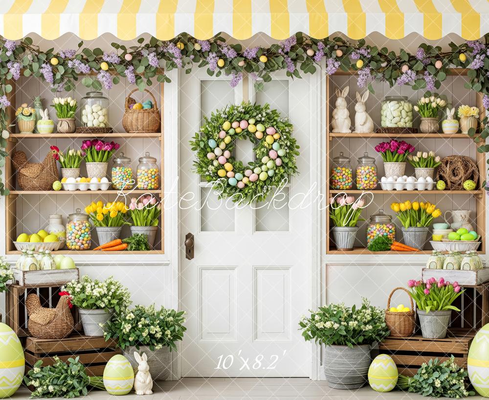 Kate Easter Bunny Flower Arch Candy Shelves Printed Backdrop Designed by Patty Roberts