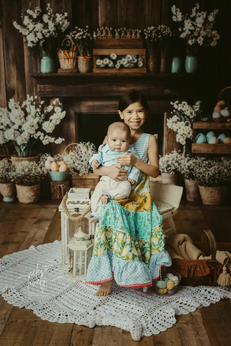 Fondo Rústico Floral de Conejo de Chimenea de Pascua diseñado por Emetselch