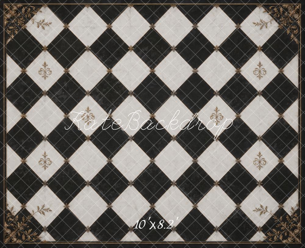 Kate Black And White Pattern Vintage Floor Printed Backdrop Designed by Vertigo Productions