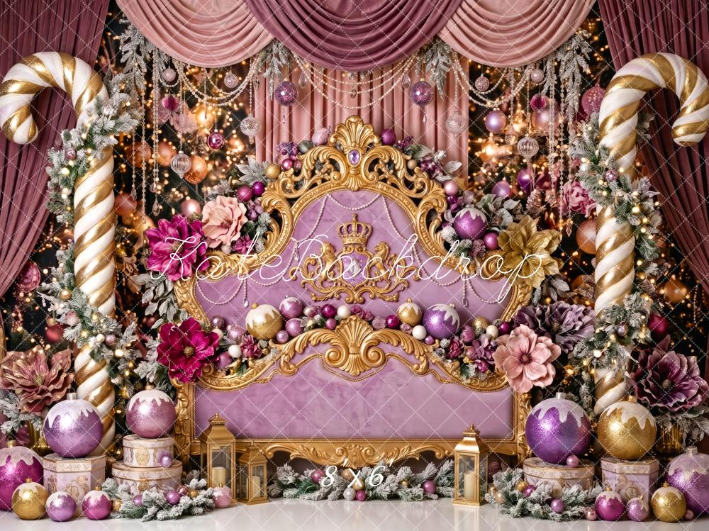 Kate Christmas Headboard Purple Royal Throne Candy Cane Printed Backdrop Designed by Patty Roberts